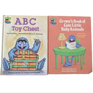 Vintage 1980s Sesame Street Picture Book Set &quot;ABC Toy Chest&quot; & &quot;Grover&#39;s Book of Cute Little Baby Animals&quot; Sesame Street Collection