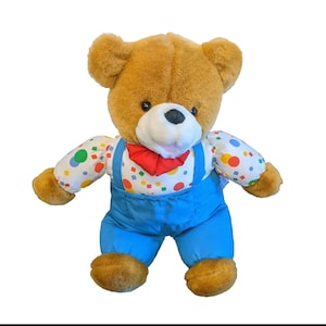 Vintage Eden “This Is My” Talking Bear Plush Toy Overalls Polkadot Red Bow *Working!