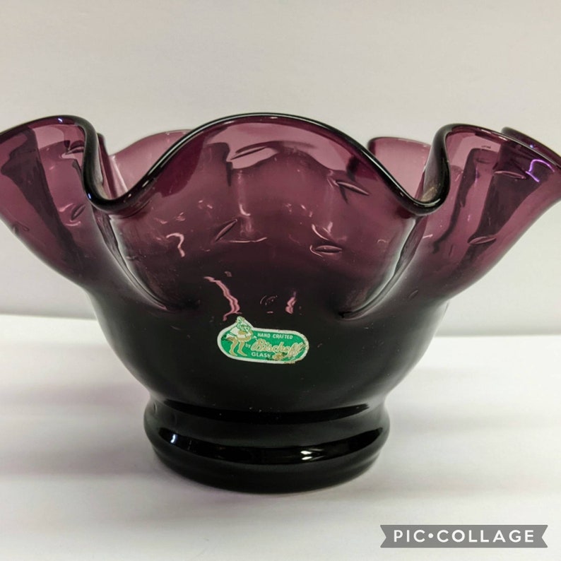 Vintage Bischoff Glass Kingstown 505 Amethyst Crimped Bowl Etsy