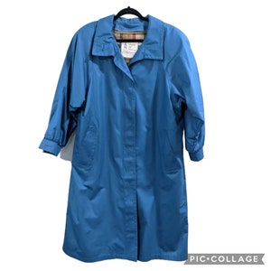 Vintage London Fog Maincoats Turquoise Trench Coat Plaid Thick Lining 12 Petite USA Made