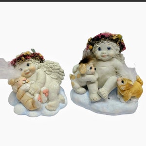 Vintage 1997-1998 Dreamsicles &quot;Bunny Love&quot; & &quot;Let&#39;s Get Together&quot; Porcelain Figurine Set *2* Cherub Collection