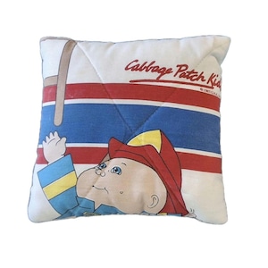 Vintage 1985 Cabbage Patch Kids Fireman Pillow – Handmade Plush Collectible 10" Square