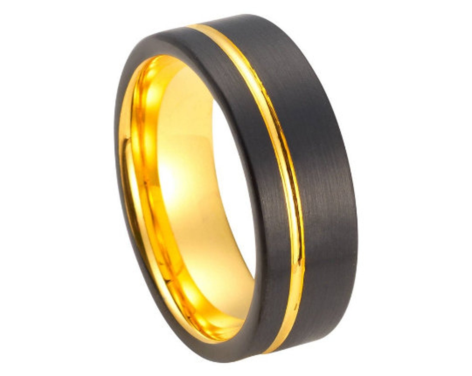 Black Gold Ring Mens Wedding Band Engagement Rings For Men Etsy