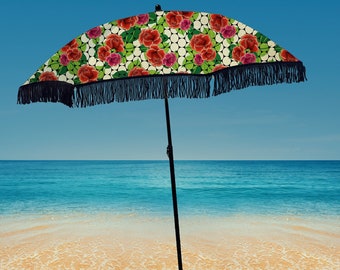 Vibrant Rose Patterned 100% UV Protection Beach Umbrella with Sand Anchor