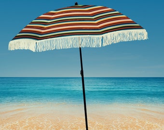 Mexican Blanket Style "Las Brisas" Vintage Feeling Beach Umbrella with Sand Anchor