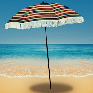 Mexican Blanket Style Las Brisas Vintage Feeling Beach Umbrella with Sand Anchor image 1