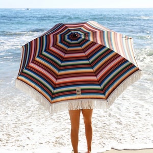 Mexican Blanket Style Las Brisas Vintage Feeling Beach Umbrella with Sand Anchor image 9