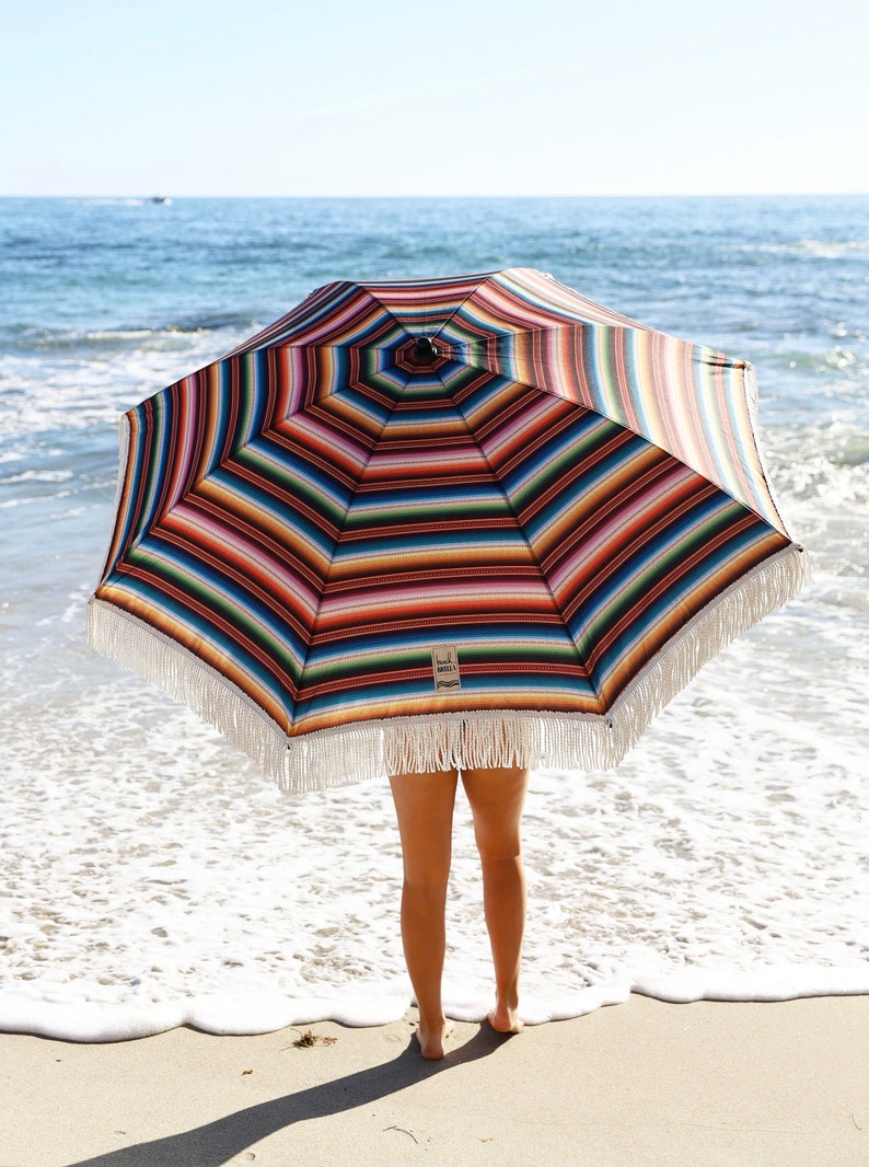 Mexican Blanket Style Las Brisas Vintage Feeling Beach Umbrella with Sand Anchor image 9