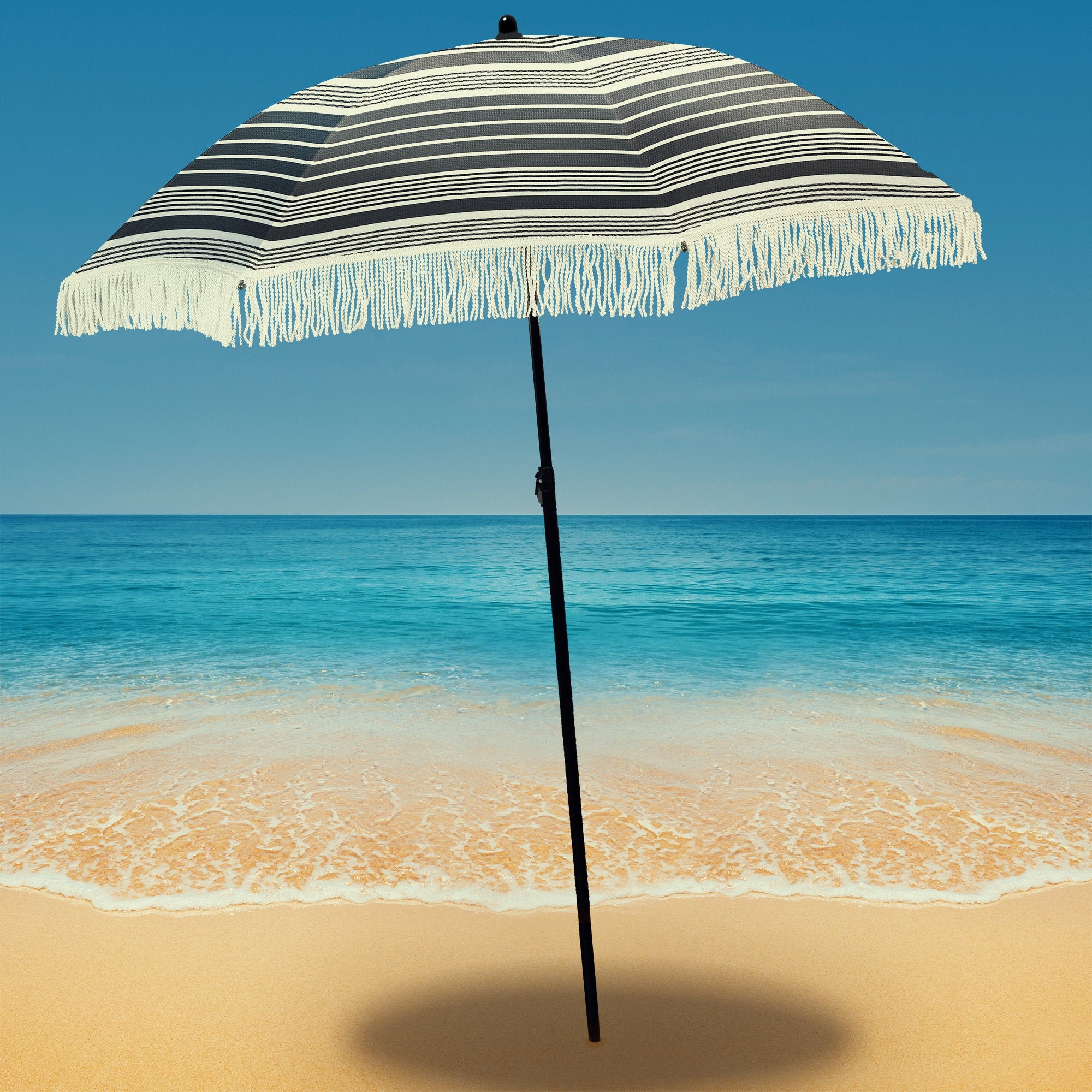 black and white striped patio umbrella SunVilla 11' Round Cabana Stripe Aluminum Market Umbrella