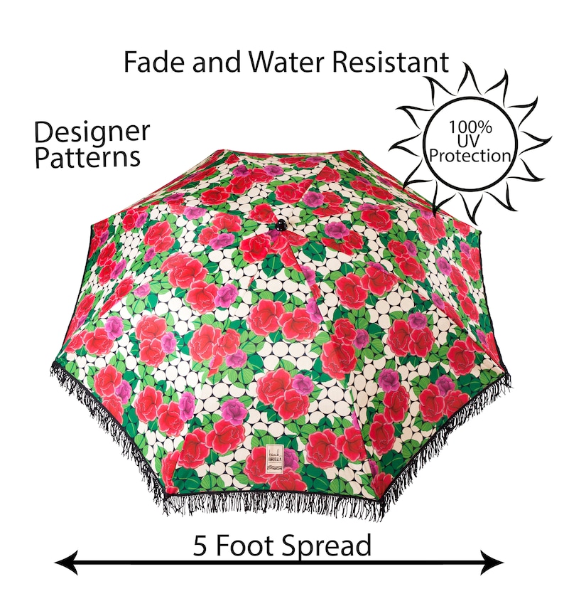 Vibrant Rose Patterned 100% UV Protection Beach Umbrella with Sand Anchor image 3