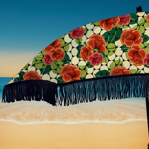 Vibrant Rose Patterned 100% UV Protection Beach Umbrella with Sand Anchor image 2