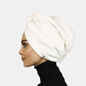 White Head Scarf, Knot Headwrap, Hijab, Pre Tied Turban Hat, Head Wrap, Soft Turban, Chemo Hat, Scarf, Crochet Pattern, Fashion Turban Hat