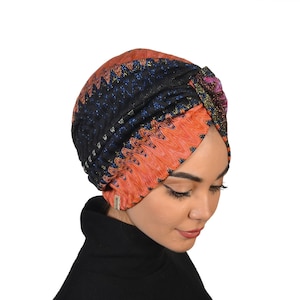 Orange Turban Knot Hat, Hijab Head Wrap, Head Scarf, Soft Turban, Headwrap,, Chemo Cap, Crochet Pattern, Headcover