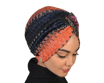 Orange Turban Knot Hat, Hijab Head Wrap, Head Scarf, Soft Turban, Headwrap,, Chemo Cap, Crochet Pattern, Headcover