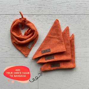 Custom Orange Dog Bandana with Personalized Name Tag, Breathable Cotton Scarf for Small to Large Dogs, Unique Puppy Gift, Dog Accessory Gift