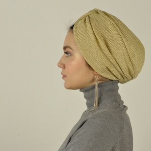 Gold Turban Hat, Pre-Tied Turban, Hijab Headscarf, Women Head Wear, Fashion Headwrap, Chemo Cap, Mother Day Gift, Handmade Bonnet, Headpiece