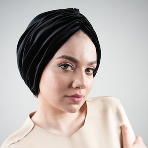 Handmade Turban Hat, Flexible Women Turban, Gathered Head Wrap, Hijab Turban, Velvet Headscarf, Mothers Day Gift, Chemo Turban, Head Wear
