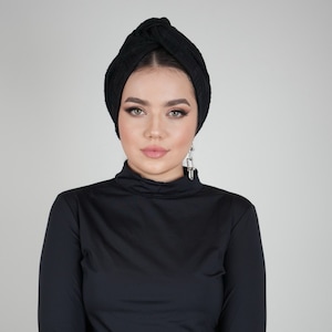 Pre-tied Knot Head Wraps, Black Turban Hat, Chemo Cap, Head Scarf,  Full Coverage Turban, Fashion Bonnet, Reversible Turban Hat, Chemo Gift