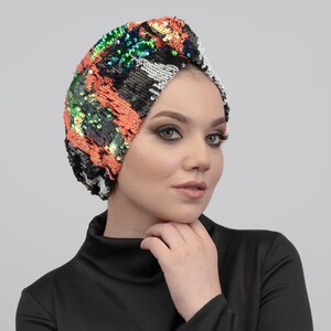 Sequin Fashion Turban, Pre-tied Head Wrap, Twisted Hijab Headscarf, Women Turban, Handmade Bonnet, Jersey Lined Turban, Fashion Head Wear