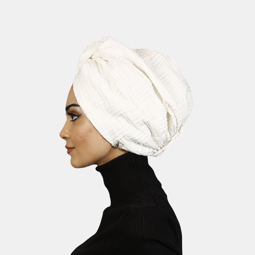 White Head Scarf, Knot Headwrap, Hijab, Turban Hat, Head Wrap, Soft