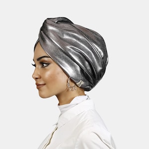 Metallic Leather Turban Hat, Hijab Head Wrap, Head Scarf, Twisted Fashion Turban, Headwrap, Chemo Cap, Leather Bonnet, Handmade Turban