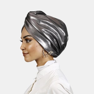 Metallic Leather Turban Hat, Hijab Head Wear, Head Scarf, Twisted Fashion Turban, Headwrap, Chemo Cap, Leather Bonnet, Handmade Turban