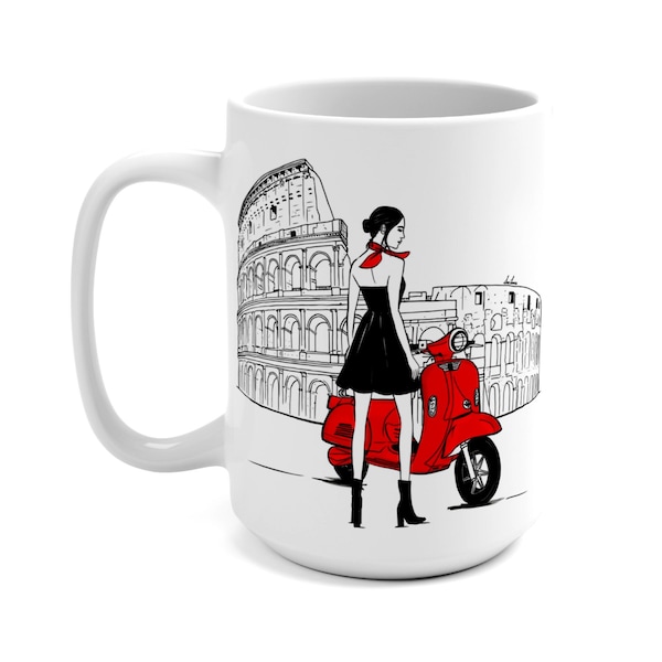 Italy Mug/ Fashion Mug, Fashion Illustration Coffee Cup with Rome Italy Print, Cute Coffee Mug, Best Gift for Her/ Fashionable Gift