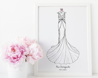 Custom Wedding Dress Illustration (Art Commission), Wedding Gift for Bride, 1st Anniversary Gift for Wife, Bride Gift from Mom or Groom