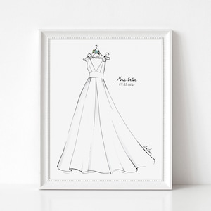 Custom Wedding Dress Illustration (Art Commission), Bride Gift from Mom or Groom, Wedding Gift for Bride, 1st Anniversary Gift for Her