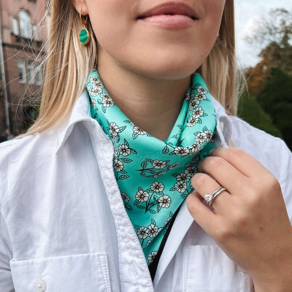 Turquoise Silk Scarf/ Silk Bandana, Aqua Mulberry Silk Scarf, Real Silk Hair Scarf, Pure Silk Neckerchief, Best Fashionable Gift for Her