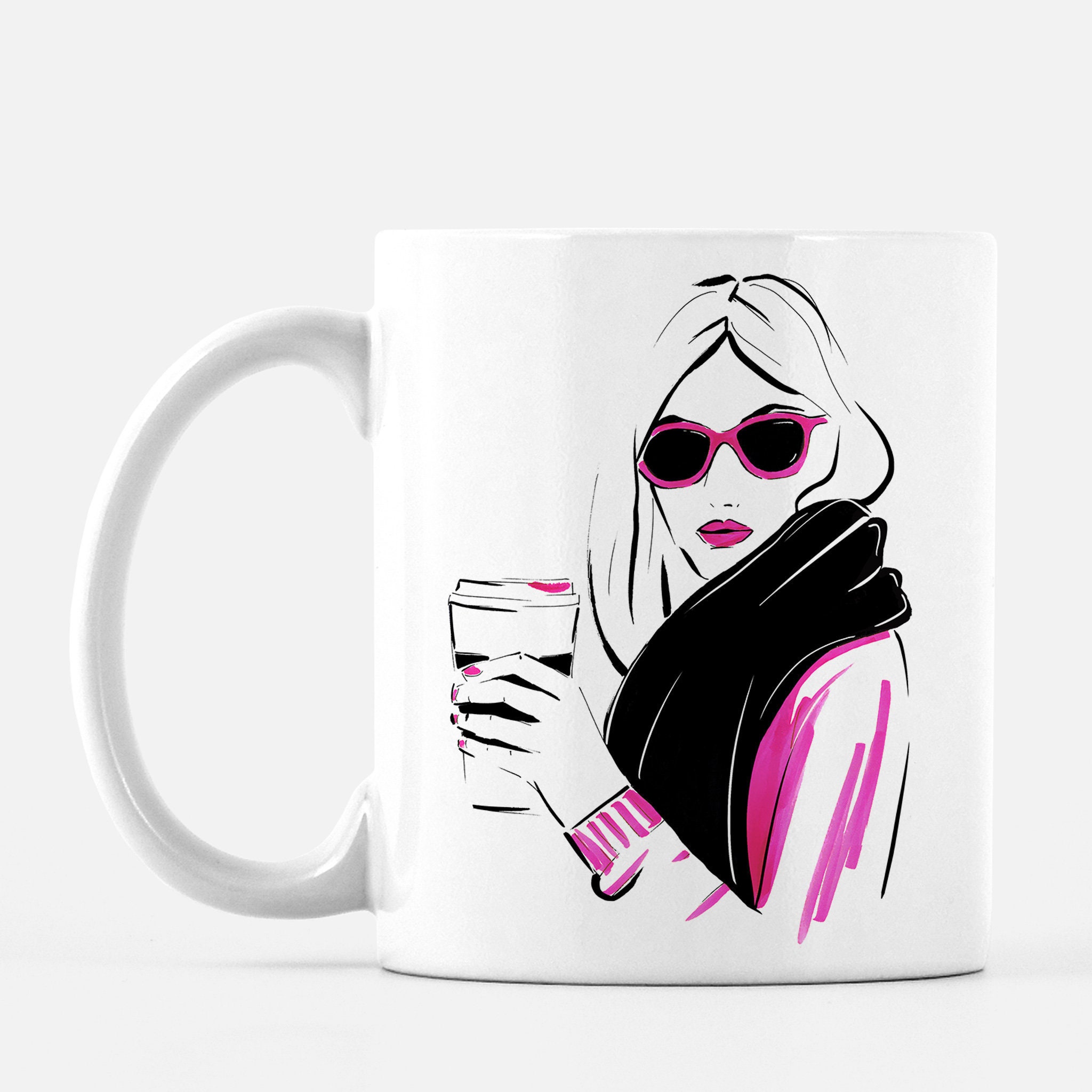Pink Coffee Girl Fashion Mug Feminine Mug Design for Coffee | Etsy