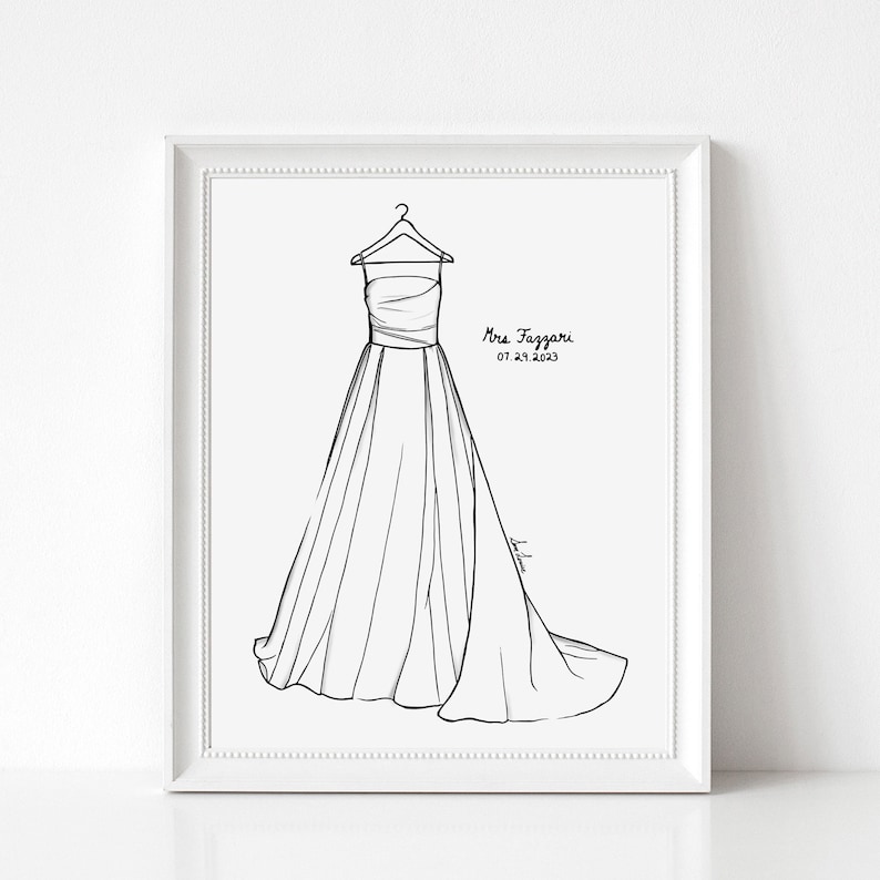 Custom Wedding Dress Illustration Art Commission, Bride Gift from Mom or Groom, Wedding Gift for Bride, 1st Anniversary Gift for Her image 10