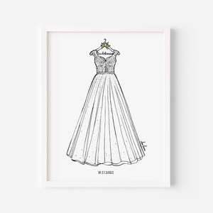 Custom Wedding Dress Illustration Art Commission, Bride Gift from Mom or Groom, Wedding Gift for Bride, 1st Anniversary Gift for Her image 9