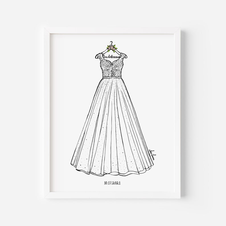 Custom Wedding Dress Illustration Art Commission, Bride Gift from Mom or Groom, Wedding Gift for Bride, 1st Anniversary Gift for Her image 9