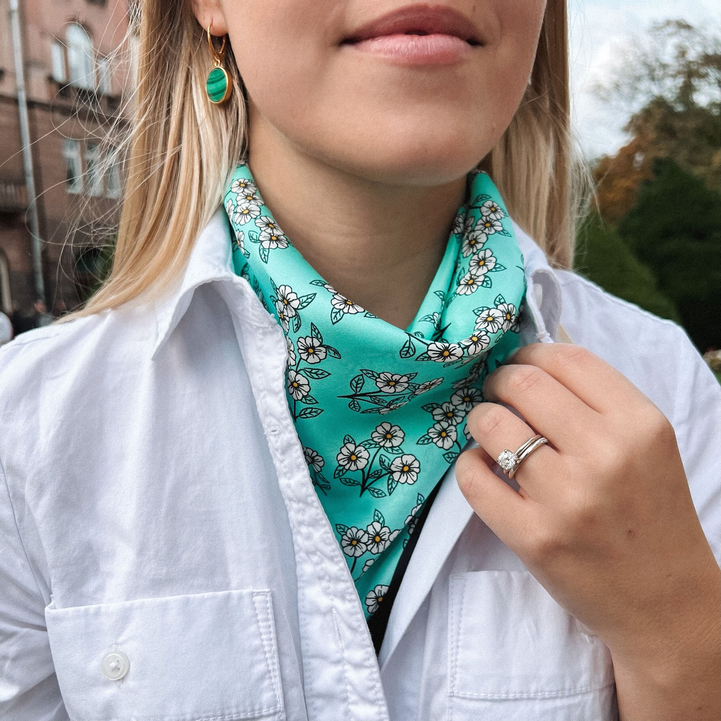 Blue Ocean Mulberry Silk Neck Scarf Whale, and the Ocean Silk Twill Scarf – sol&mar art co main image 2