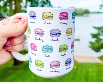 Macaron Mug, Colorful Coffee Cup, Large Coffee Mug for Her, Macarons Gift or Macaron Decor, Cute Mugs for Women, Best Gifts for Her