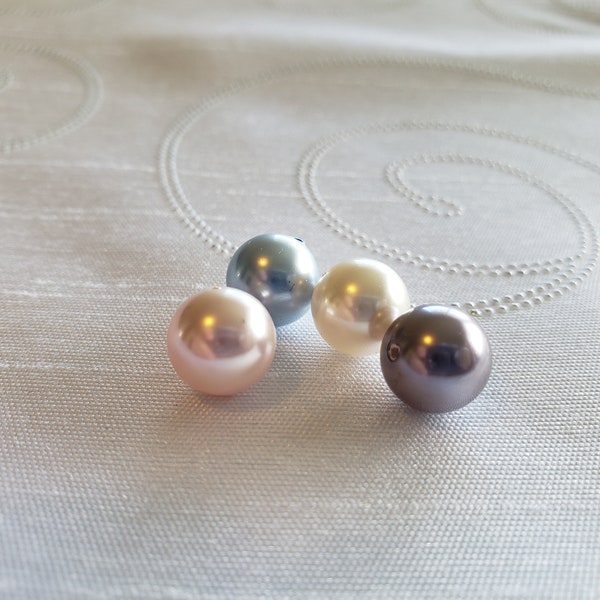SWAROVSKI #5810, Crystal Round Pearl Beads, 10 mm, multiple colors: Light Blue, Mauve, Rosaline and White. Lot of 4. Destash. Jewelry making