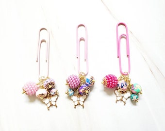 White butterfly pink japanese inspired sakura bead planner clip - hobonichi, TN journal