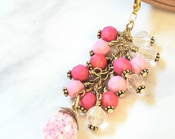 Pink Crystal Confetti Ball Planner Charm - Planner bookmark - planner dangle charm with leather cord holder