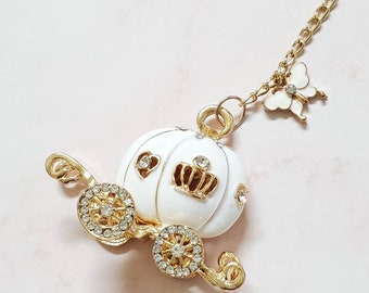 White Pumpkin Princess Carriage Butterfly Dangle Planner Charm - Rhinestone - Pagemarker - TN bookmark