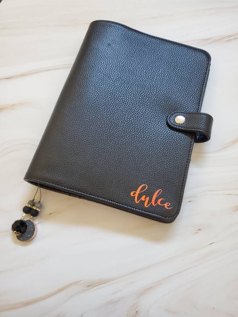 Black Vegan Leather A5 Rings Planner Cover Monogrammed Etsy