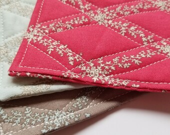 100/% Cotton Quilted Fabric Coaster Red Floral sold individually