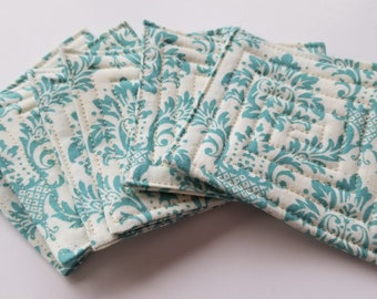 100/% Cotton Quilted Fabric Coaster Red Floral sold individually