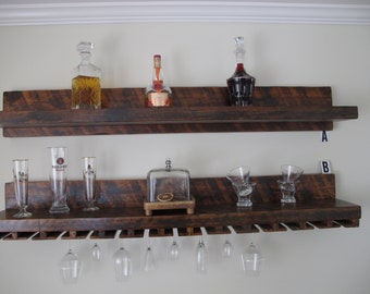 Rustic Wood Shelf | Wall Mounted Shelf | Glass Holder