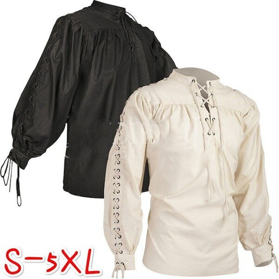 Men Medieval Tunic LARP Viking Pirate Shirt Renaissance Cosplay Costume Shirt