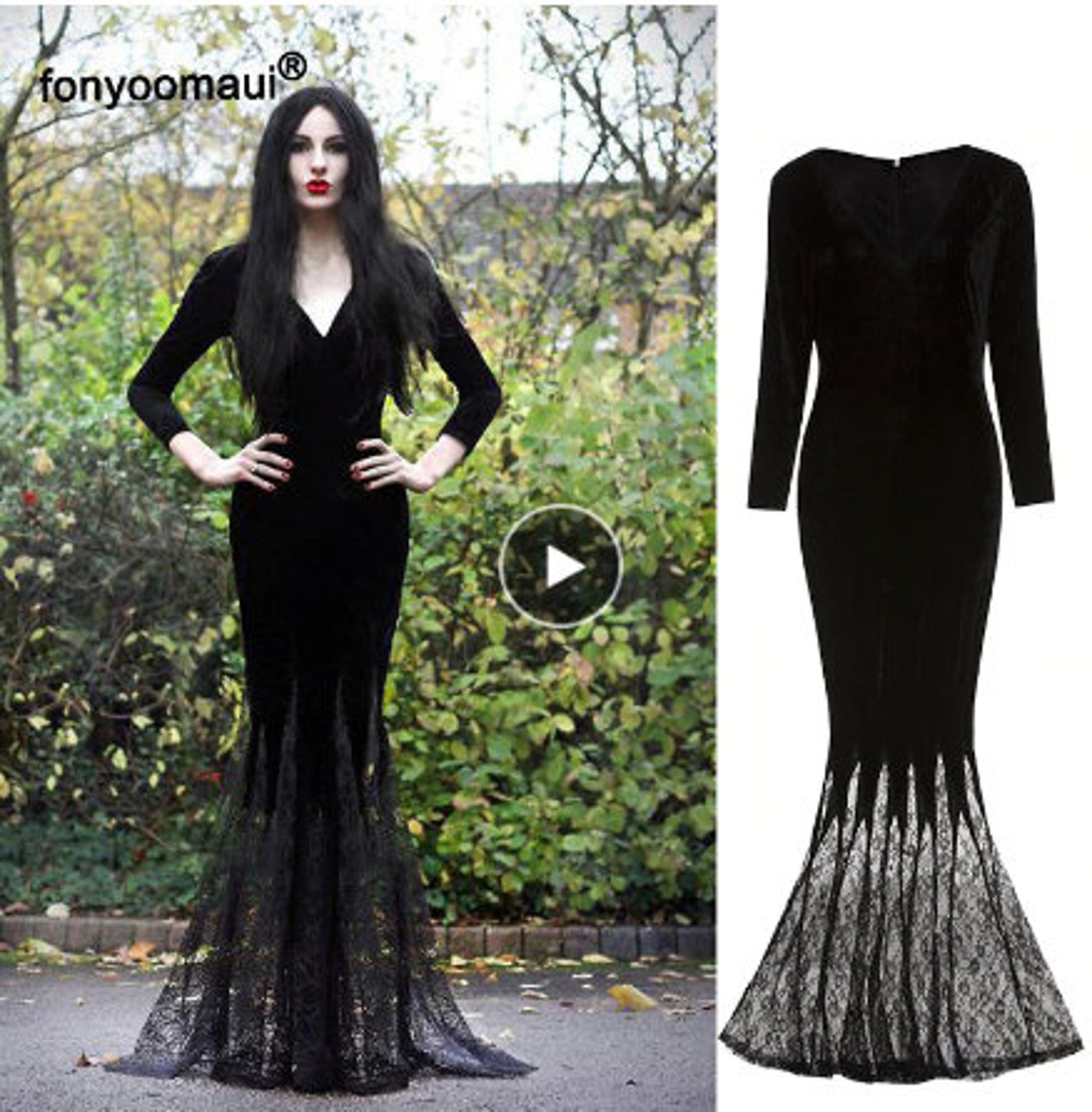 morticia addams style wedding dress