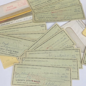 Vintage used checks, junk journal ephemera