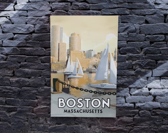 Boston Print | Boston Skyline | Boston Mass. Print | Travel Wall Art | Retro Wall Art | Housewarming Gift | Boston, MA