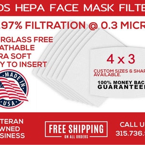 Kids Sized Filter, Filter for Kids Mask, Filter for Face Mask, Filter Insert, Face Mask Filter Insert, Mask Filter, HEPA FILTER for MASK