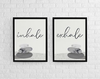 Inhale Exhale Print | 2 Piece Wall Art| Yoga Room Decor | Meditation Art | Inspirational Quote | Calming Wall Decor | Canvas Wall Art